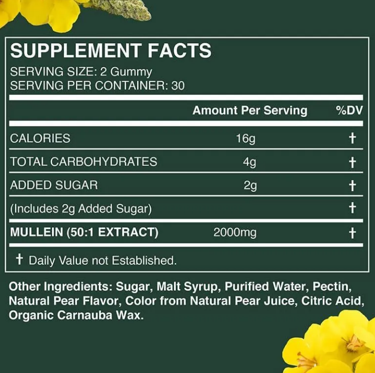 Mullein Flower Extract Gummies Dietary Supplement